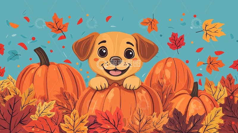 高清大图下载【趣麦麦图】秋天小狗南瓜