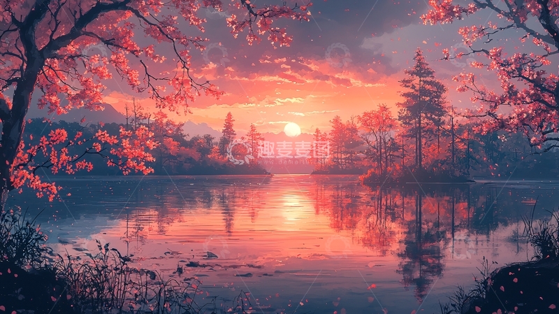 高清大图下载【趣麦麦图】唯美日落湖景