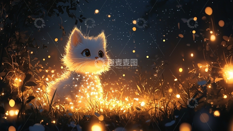 高清大图下载【趣麦麦图】夜晚森林小猫