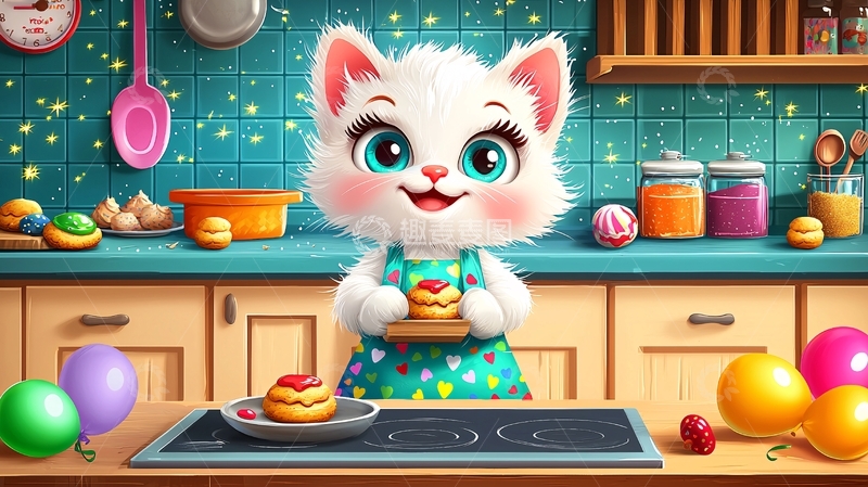 高清大图下载【趣麦麦图】可爱猫咪烘焙师