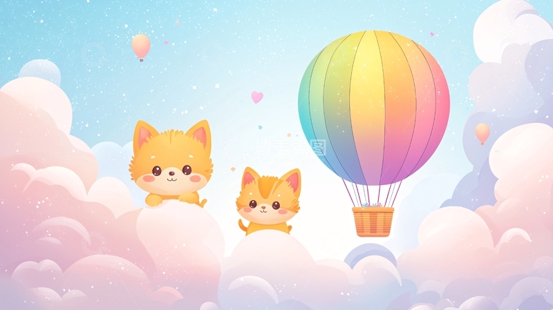 高清大图下载【趣麦麦图】可爱猫咪热气球