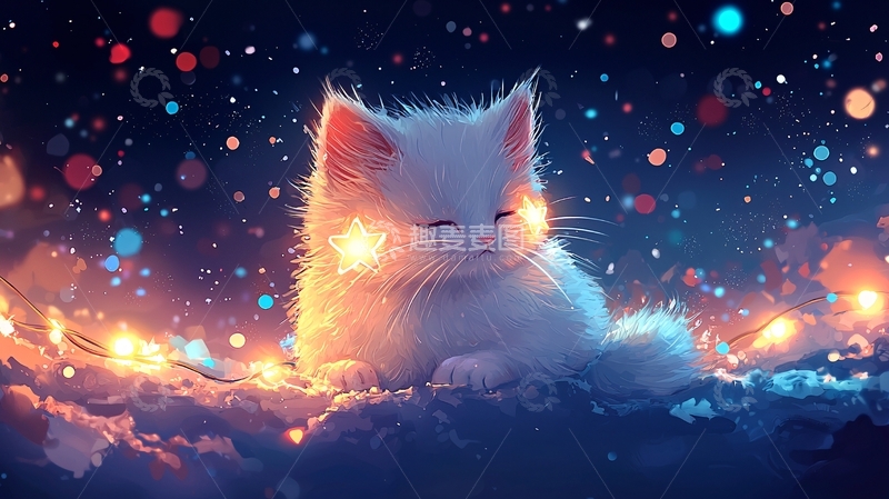 高清大图下载【趣麦麦图】梦幻雪夜小猫