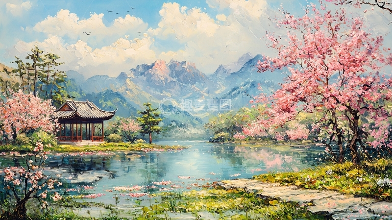 高清大图下载【趣麦麦图】春意盎然的山水画