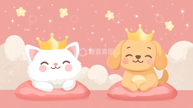 高清大图下载【趣麦麦图】戴皇冠的猫和狗