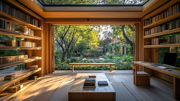 阳光洒进木质书房