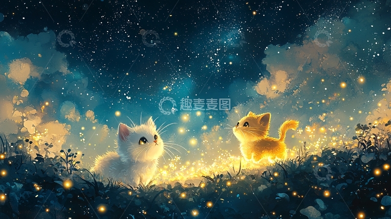 高清大图下载【趣麦麦图】星空下的小猫