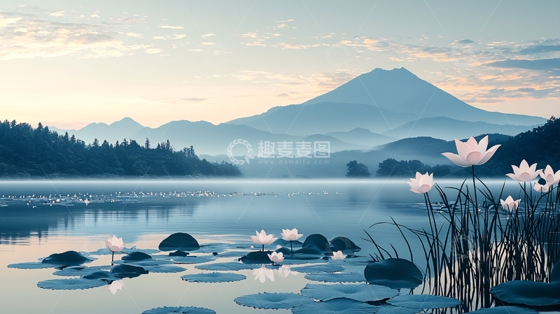 高清大图下载【趣麦麦图】清晨湖泊山景