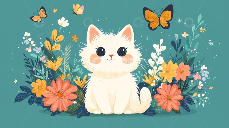 高清大图下载【趣麦麦图】萌宠猫咪花丛