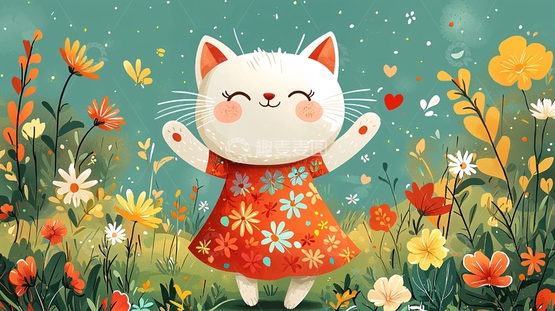 高清大图下载【趣麦麦图】小猫花田快乐跳舞