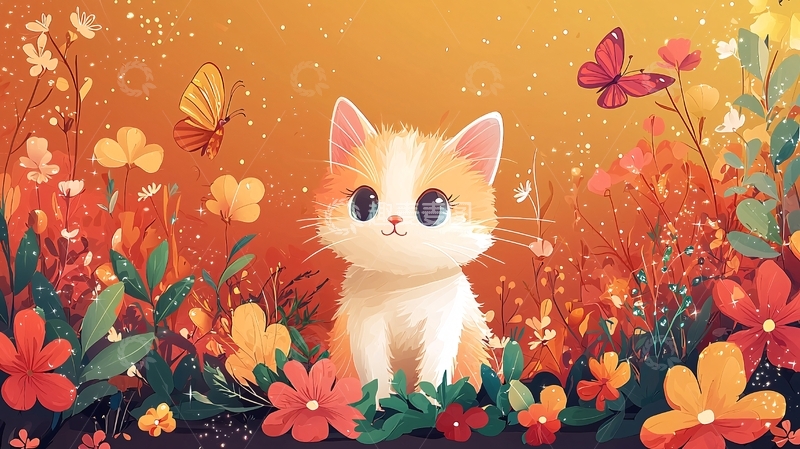 高清大图下载【趣麦麦图】可爱小猫花丛