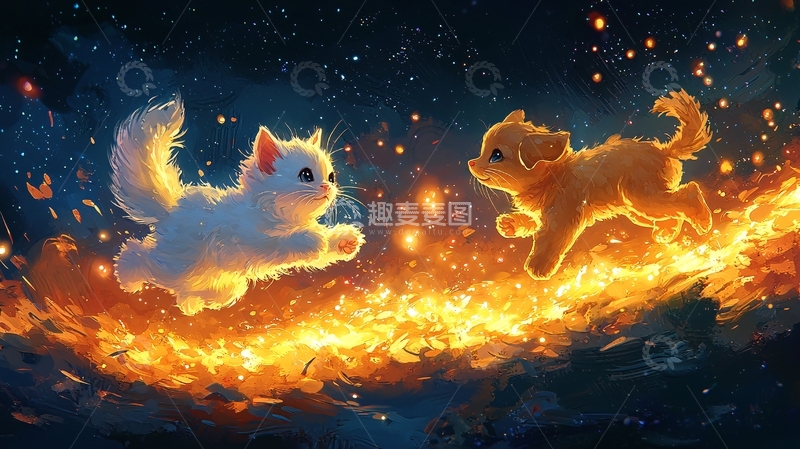 高清大图下载【趣麦麦图】猫咪小狗火焰跑动