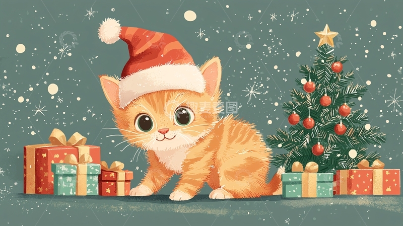 高清大图下载【趣麦麦图】圣诞小猫