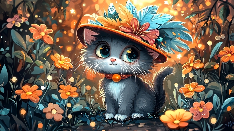 高清大图下载【趣麦麦图】戴帽子的可爱小猫