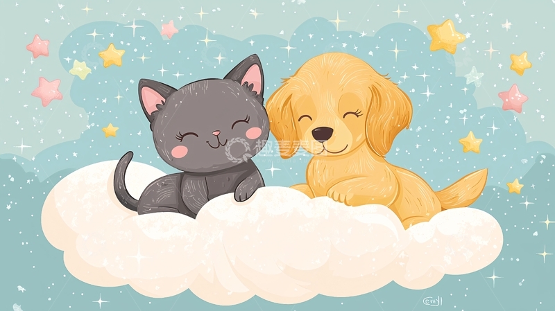 高清大图下载【趣麦麦图】猫咪狗狗云朵