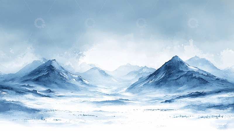 高清大图下载【趣麦麦图】蓝色调山脉雪景