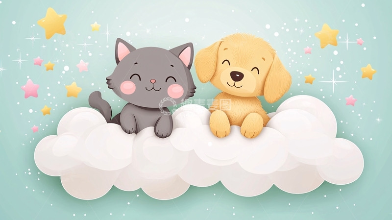 高清大图下载【趣麦麦图】猫咪狗狗云朵星星