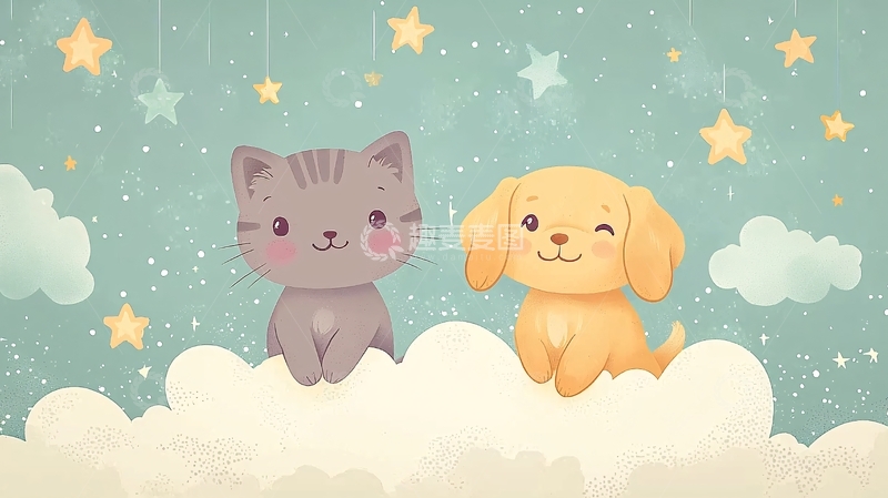 高清大图下载【趣麦麦图】-猫咪狗狗云朵星空