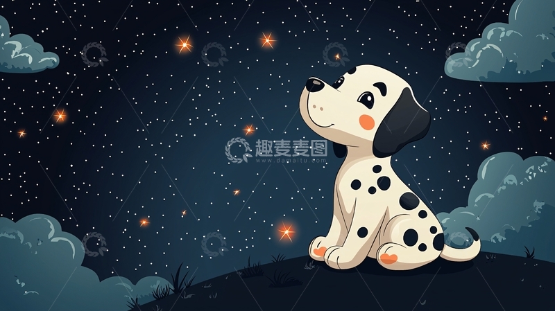 高清大图下载【趣麦麦图】小狗仰望星空