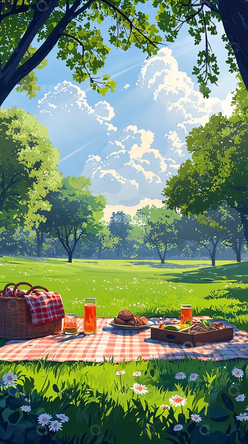 高清大图下载【趣麦麦图】阳光下的公园野餐
