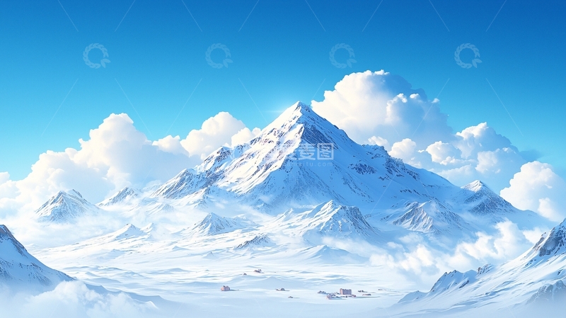 高清大图下载【趣麦麦图】雪山蓝天白云风景