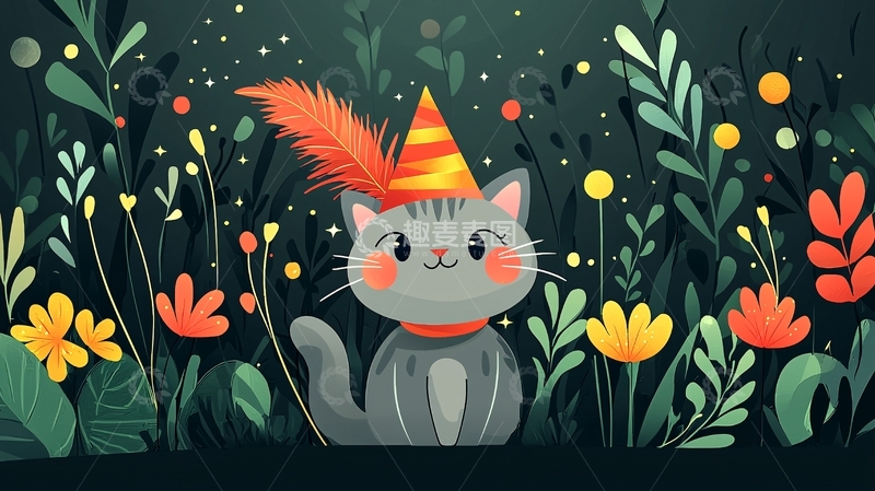 高清大图下载【趣麦麦图】戴帽子的灰色小猫