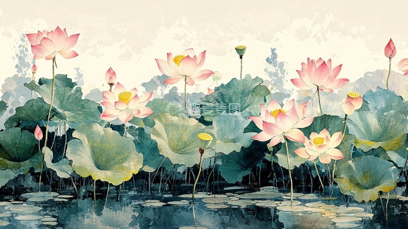 高清大图下载【趣麦麦图】粉嫩莲花盛开水面