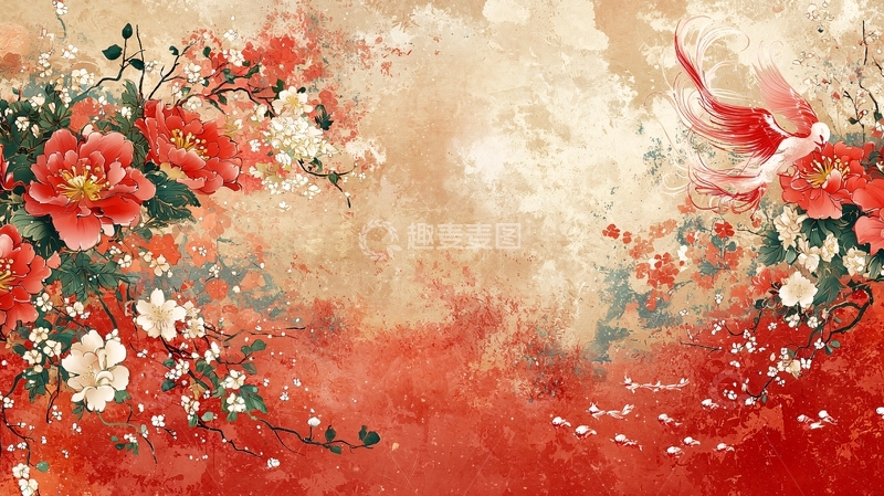 高清大图下载【趣麦麦图】红花白花古画背景