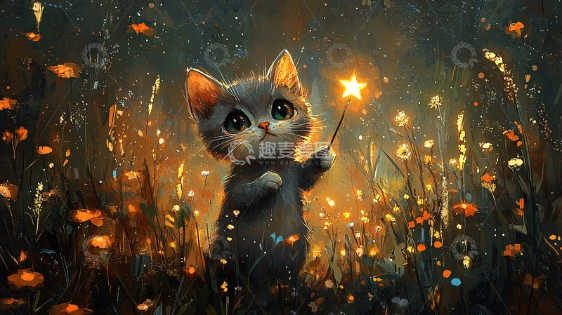 高清大图下载【趣麦麦图】小猫拿着星星魔法棒