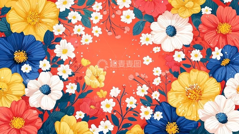 高清大图下载【趣麦麦图】彩色鲜花花环背景