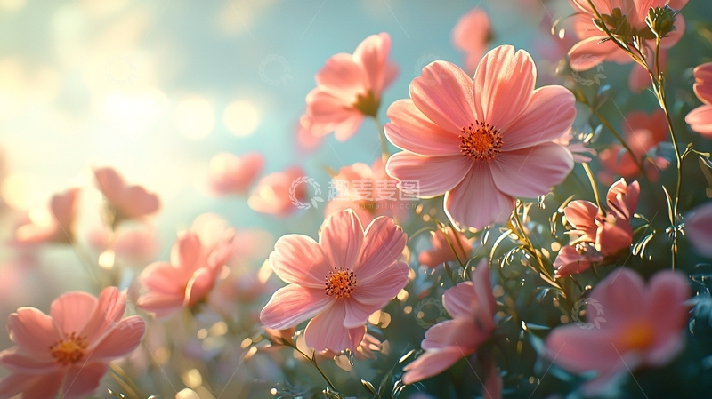 高清大图下载【趣麦麦图】阳光下粉红色的宇宙花田