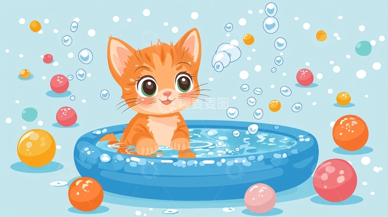 高清大图下载【趣麦麦图】-可爱橘猫在水池里玩耍