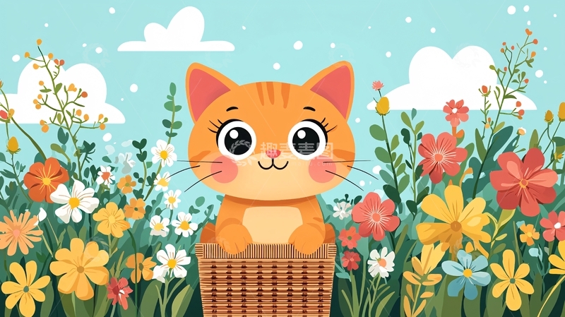 高清大图下载【趣麦麦图】可爱猫咪花丛中