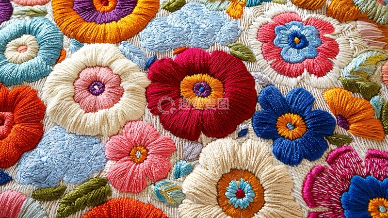 高清大图下载【趣麦麦图】彩色绣花布艺花朵