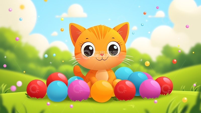 高清大图下载【趣麦麦图】可爱小猫彩色球