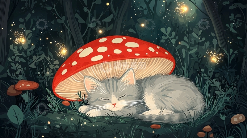 高清大图下载【趣麦麦图】-猫咪蘑菇