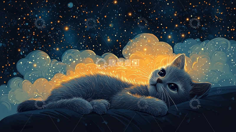 高清大图下载【趣麦麦图】星空下的猫咪