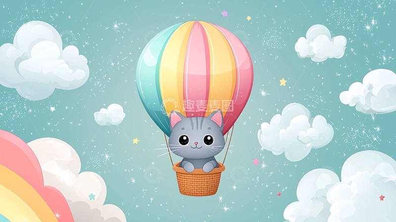 高清大图下载【趣麦麦图】可爱猫咪热气球