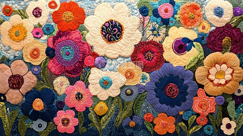 高清大图下载【趣麦麦图】色彩鲜艳的刺绣花朵图案