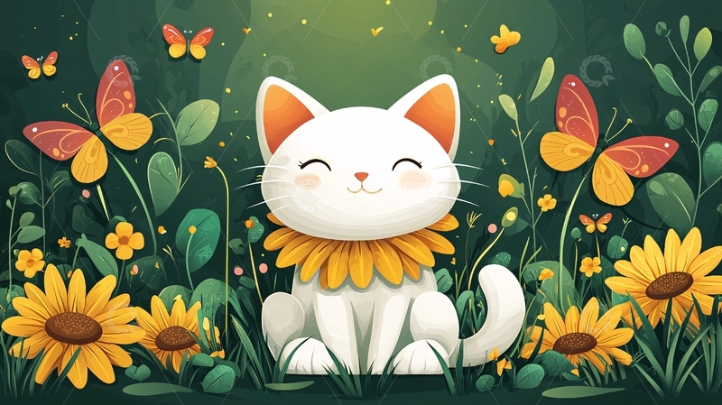 高清大图下载【趣麦麦图】可爱猫咪花丛图