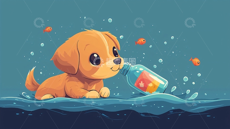 高清大图下载【趣麦麦图】可爱小狗喝水