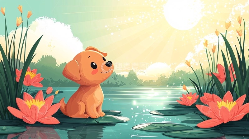 高清大图下载【趣麦麦图】小狗看日落