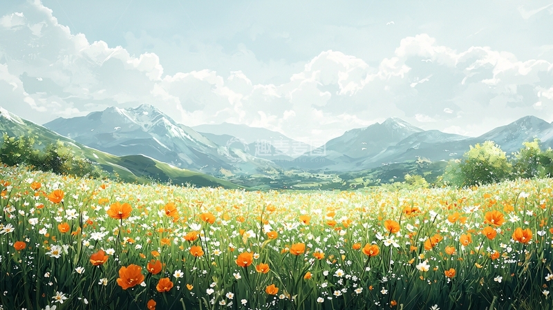 高清大图下载【趣麦麦图】山峦花海田园风光