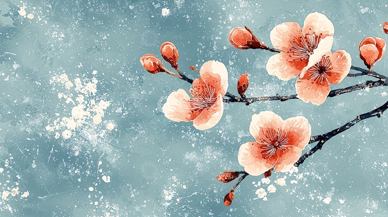 高清大图下载【趣麦麦图】水墨画风格桃花枝