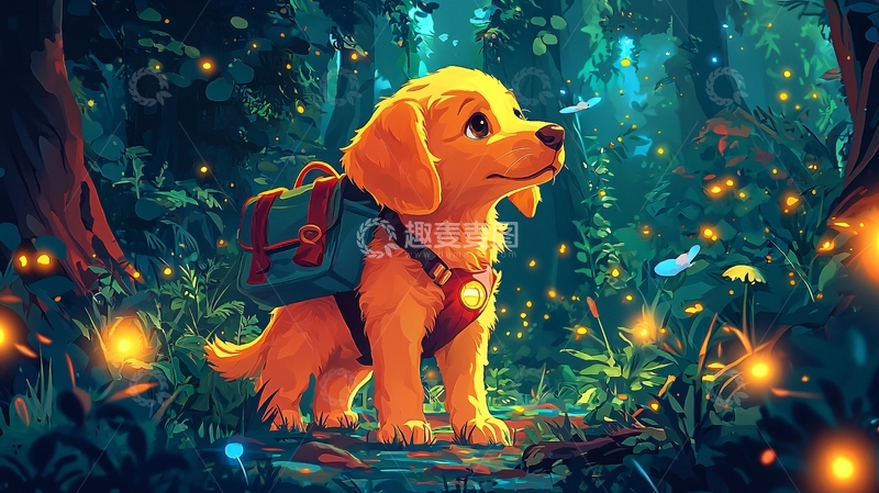 高清大图下载【趣麦麦图】背着书包的小金毛