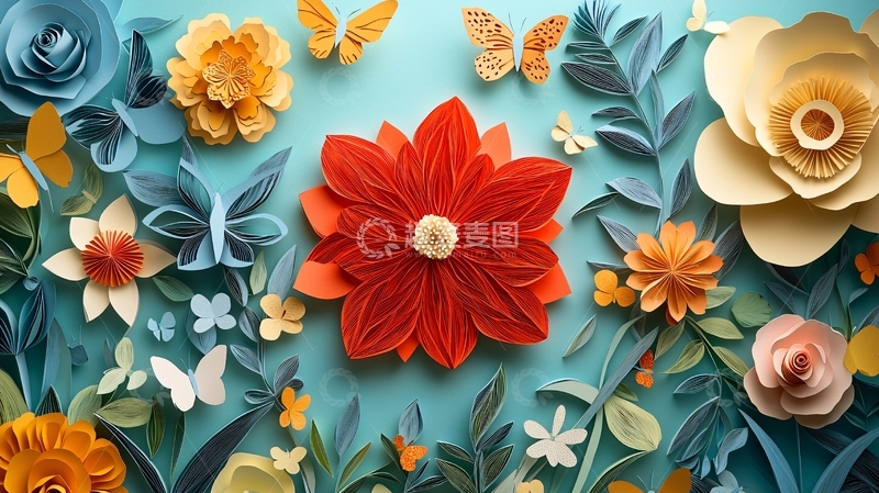 高清大图下载【趣麦麦图】彩色纸花蝴蝶背景图