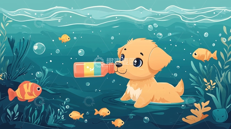高清大图下载【趣麦麦图】海底狗狗喝饮料