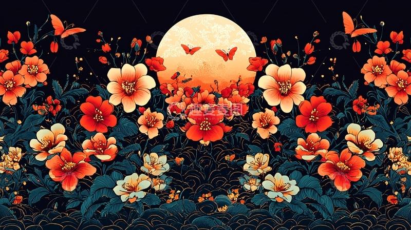 高清大图下载【趣麦麦图】月夜繁花图