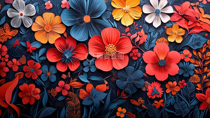 高清大图下载【趣麦麦图】色彩鲜艳的立体纸花