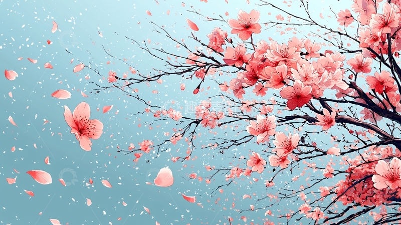 高清大图下载【趣麦麦图】粉色樱花飘落