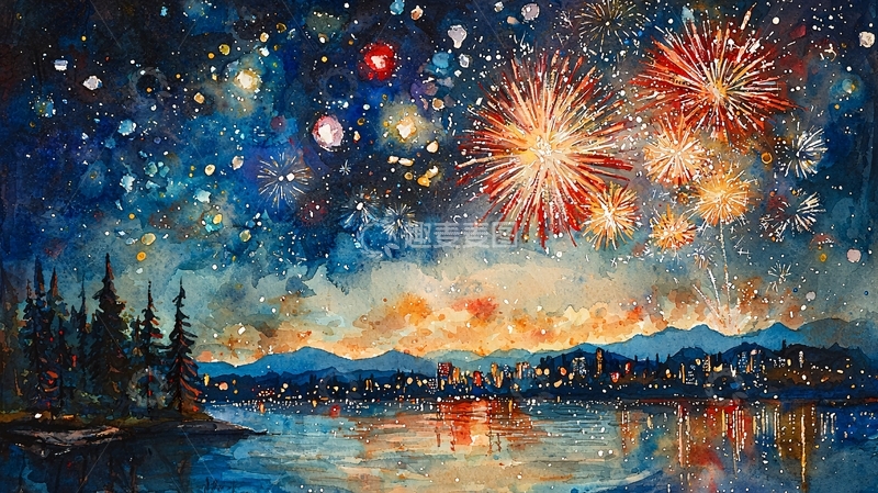 高清大图下载【趣麦麦图】星空烟火湖景